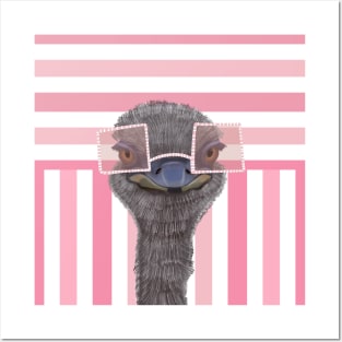 Funny Ostrich on Pink Stripes Posters and Art